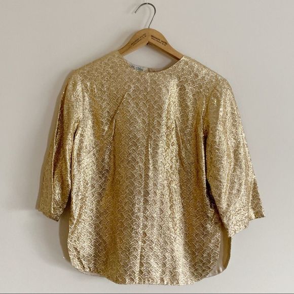 Vintage Tops - Vintage 1960s gold lame button back blouse top. Small
